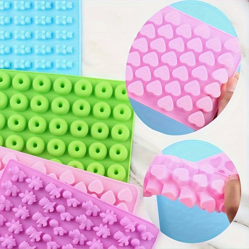 4-Piece Set Silicone Candy Molds with Donut, Teddy Bear, Dinosaur & Heart Shapes