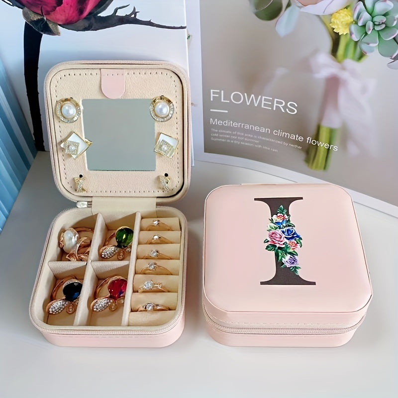 Fashion Letter Print Jewelry Box With Mirror, Waterproof PU Multi-grids Jewelry Organizer, Perfect Earrings Necklace Storage Box