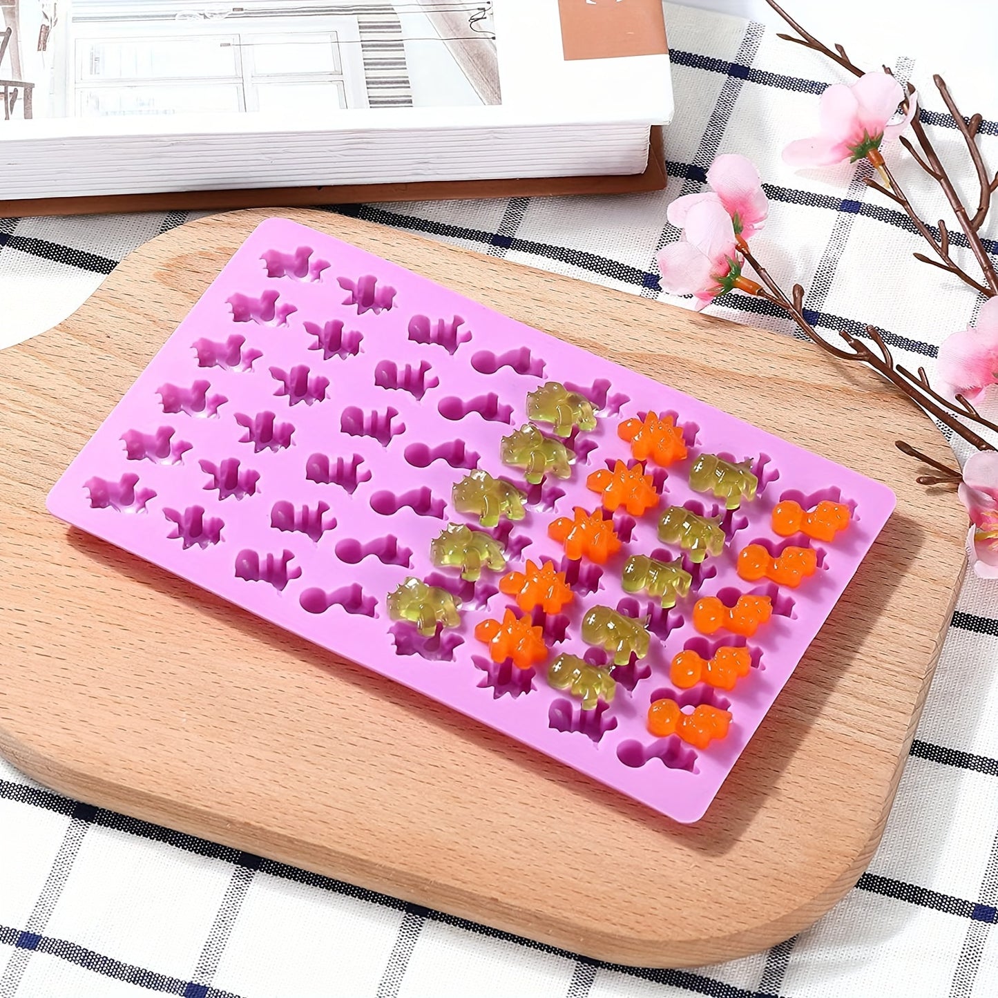 4-Piece Set Silicone Candy Molds with Donut, Teddy Bear, Dinosaur & Heart Shapes