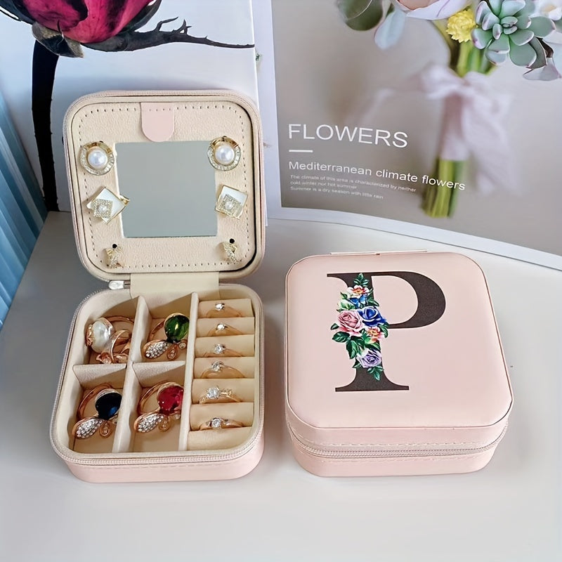 Fashion Letter Print Jewelry Box With Mirror, Waterproof PU Multi-grids Jewelry Organizer, Perfect Earrings Necklace Storage Box