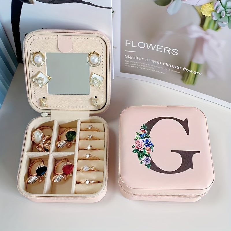 Fashion Letter Print Jewelry Box With Mirror, Waterproof PU Multi-grids Jewelry Organizer, Perfect Earrings Necklace Storage Box