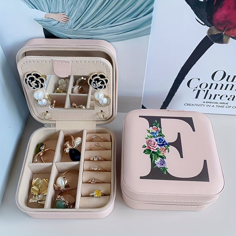 Fashion Letter Print Jewelry Box With Mirror, Waterproof PU Multi-grids Jewelry Organizer, Perfect Earrings Necklace Storage Box