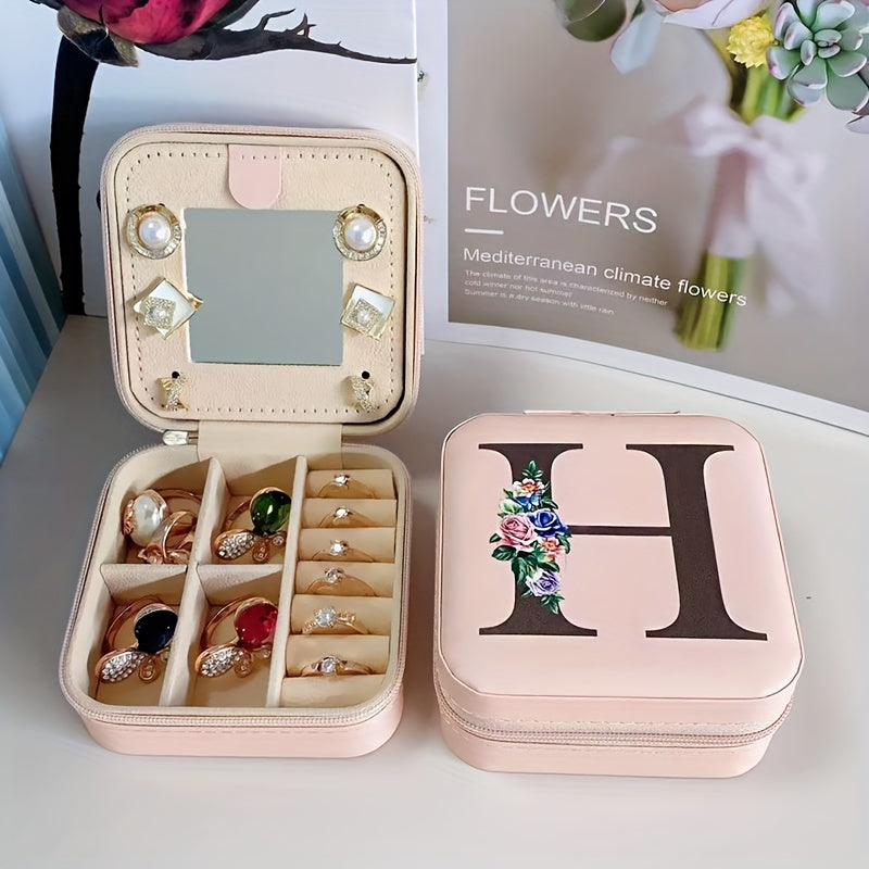 Fashion Letter Print Jewelry Box With Mirror, Waterproof PU Multi-grids Jewelry Organizer, Perfect Earrings Necklace Storage Box
