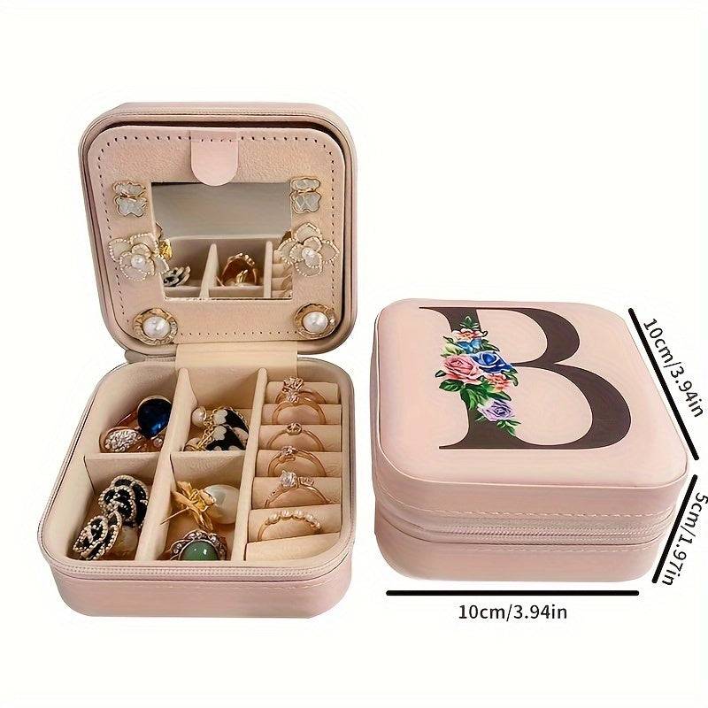 Fashion Letter Print Jewelry Box With Mirror, Waterproof PU Multi-grids Jewelry Organizer, Perfect Earrings Necklace Storage Box