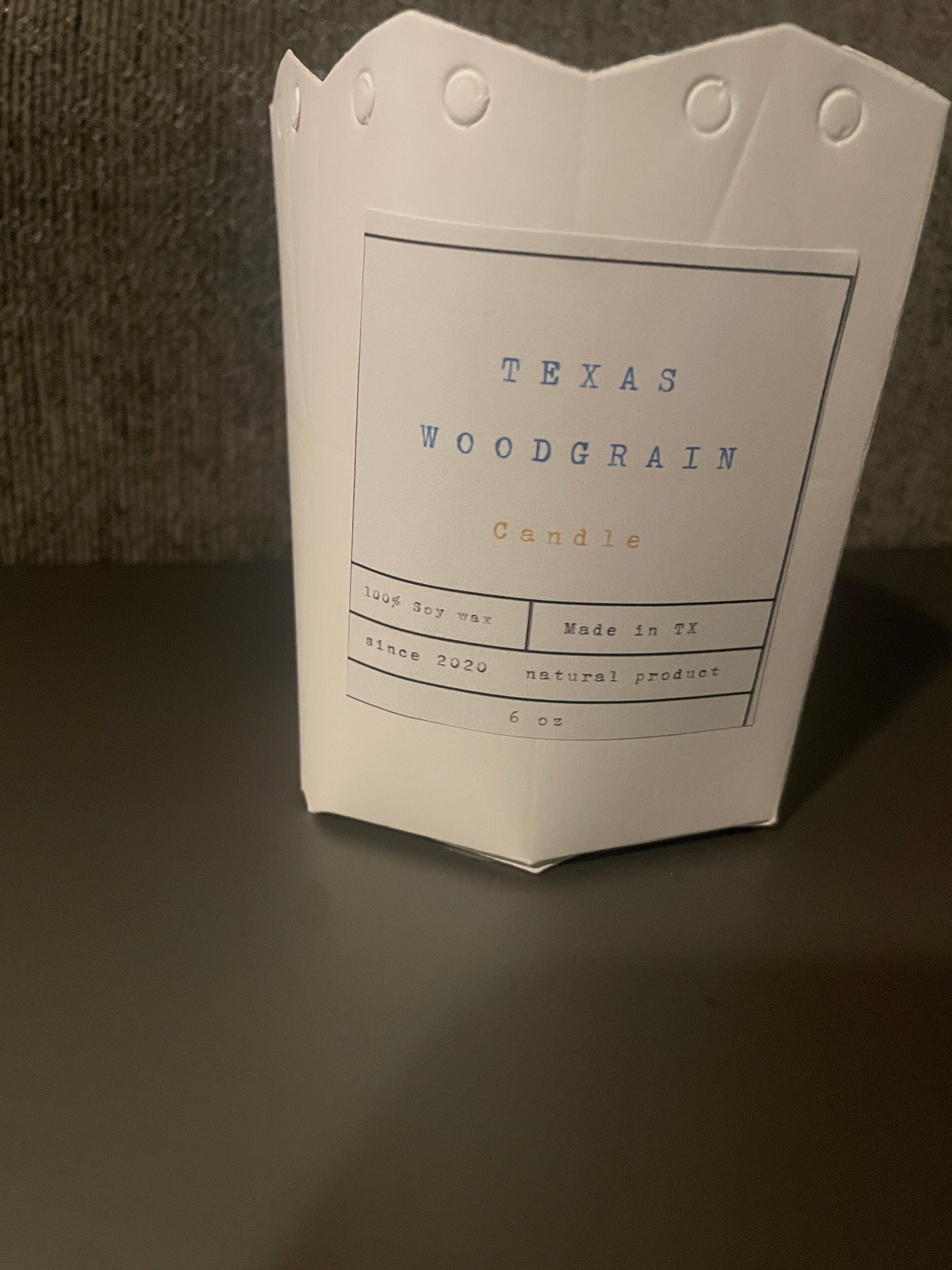 Texas Woodgrain handmade 100% soy candle