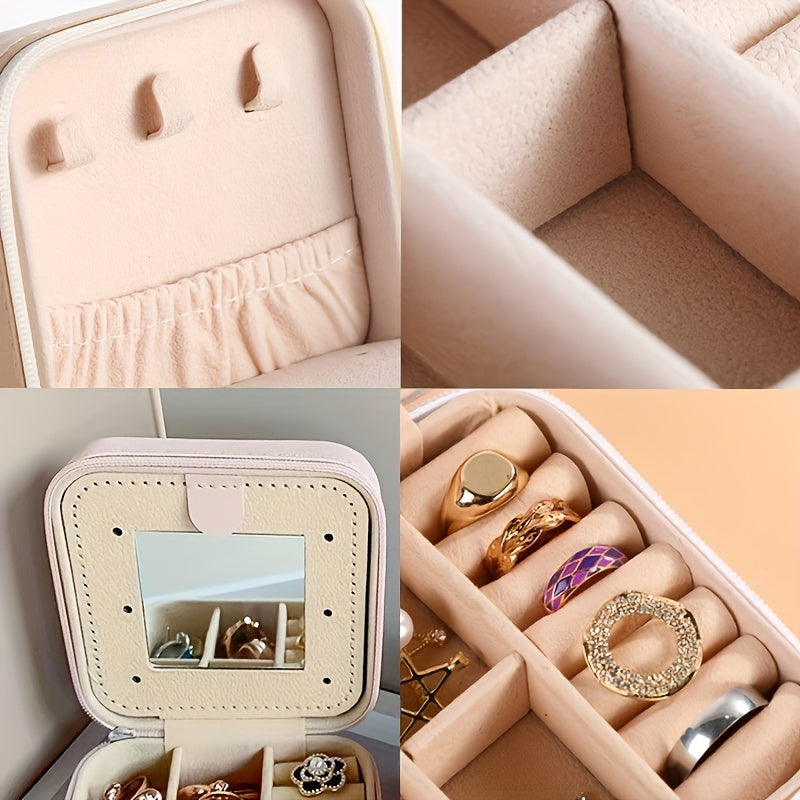 Fashion Letter Print Jewelry Box With Mirror, Waterproof PU Multi-grids Jewelry Organizer, Perfect Earrings Necklace Storage Box